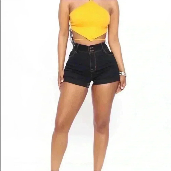 New with tags fashion nova dark wash blue booty lifter roll cuff denim shorts - Picture 4 of 6